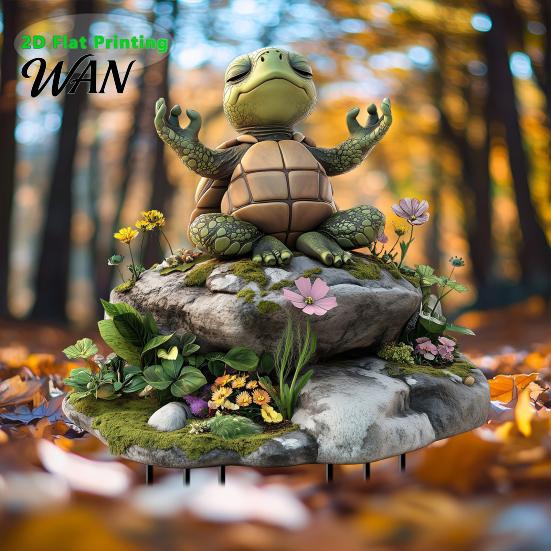 Yoga Turtle Decoration Garden Stake, 2D Flat Acrylic Sitting Zen Decoration, Sit Courtyard Stake in Meditation Yard Art for Planter Lawn Plant Pot