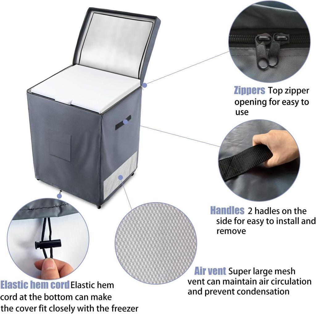 Heavy Duty 210D Waterproof Outdoor Freezer Cover, 7.0 Cubic with Top Zipper