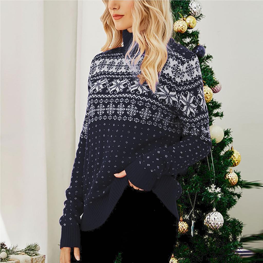 Women's Fashion Snowflake Knitted Christmas Pullover Turtleneck Sweater