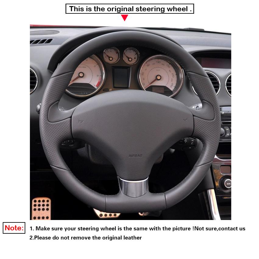 Черный чехол на руль автомобиля из искусственной кожи для ручного шитья для Peugeot 308 308 CC SW 2007-2015 RCZ 2010-2015 3008 5008 2009-2017