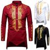 Men's Bronze Print Shirt Party Slim Printed Robe Long Sleeve Shirt