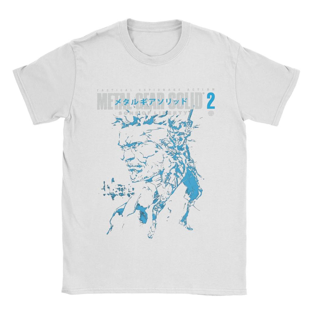 Мужские футболки Metal Gear Solid 2 Винтажная футболка из чистого хлопка с коротким рукавом Змея и Райден Обложка Футболки Воротник Топы Уникальные