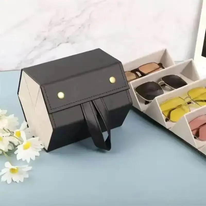 Foldable Glasses Storage Box Portable Glasses Organizer Sunglasses Eyeglasses Storage Containermulti-Slot Travel Glasses Case