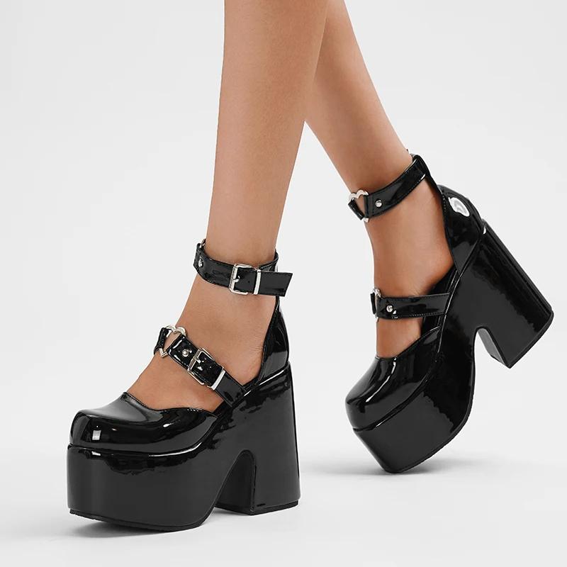 Новые водонепроницаемые сандалии на толстом каблуке и платформе с круглым носком и заклепками, женские, больших размеров, с вырезами, на высоком каблуке 12 см, размеры 34-43