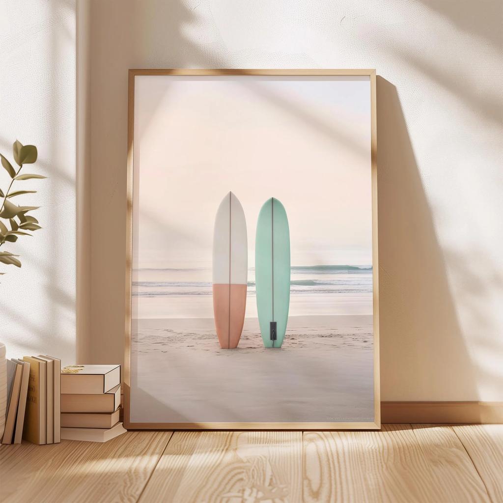 Retro Surf Posters Beach Art Print Set of 3 Pastel Summer Prints for Beachy Decor Pink Turquoise Wall Art Prints Sea Poter