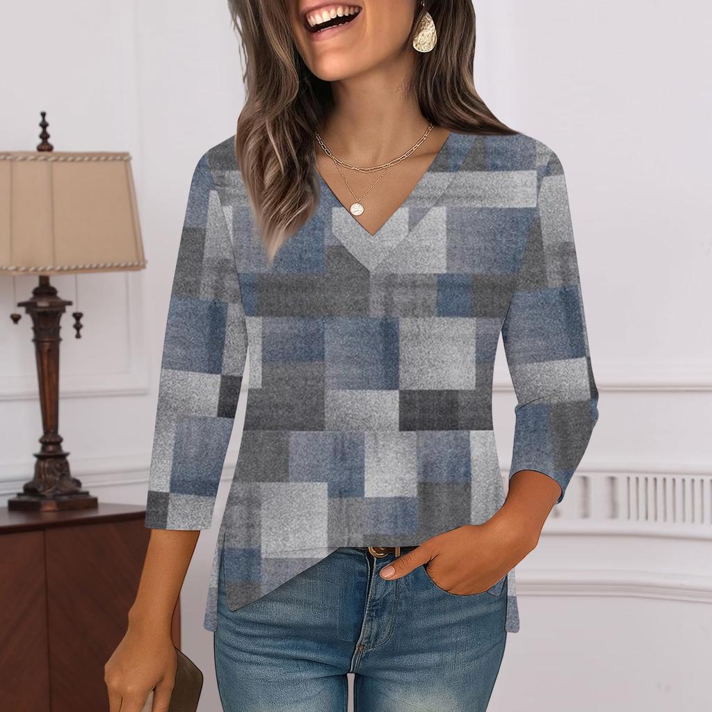 3/4 Sleeve Shirts For Women  Print Graphic Tees Blouses Casual Plus Size Basic Tops Pullover