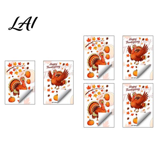 Autumn Window Decals Thanksgiving Static Clings Cartoon Double Turkey Pumpkin Maple Leaf No‑Glue Festival Atmosphere Layout Supplies Glass Decals,