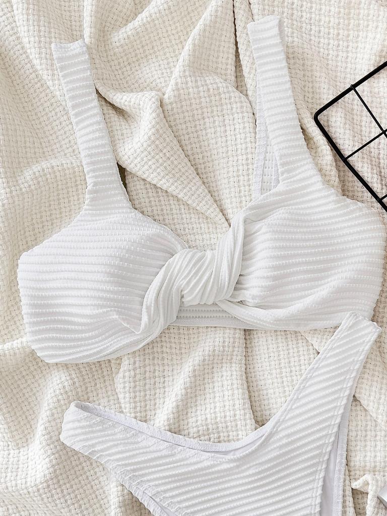 Women's Swimsuit Solid Color Pit Stripe Sexy Backless High Waist Bikini Suit Beachwear Bathing Suits