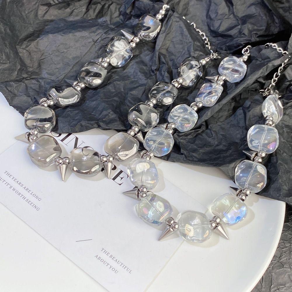 Готическое ожерелье с заклепками и бусинами, преувеличенный панк чокер, женская модная цепочка на ключицу для вечеринки