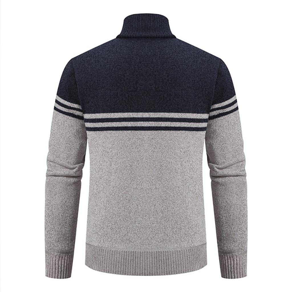 Men's Stand Collar Velvet Sweater Thick Long Sleeve Fashion Sweater Casual Business Cardigan Jacket