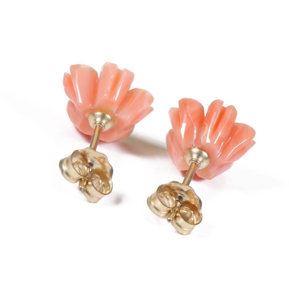 Pink Coral Deep Sea Earrings Cherry Blossom Flower Gold Filled Undyed SANSUI