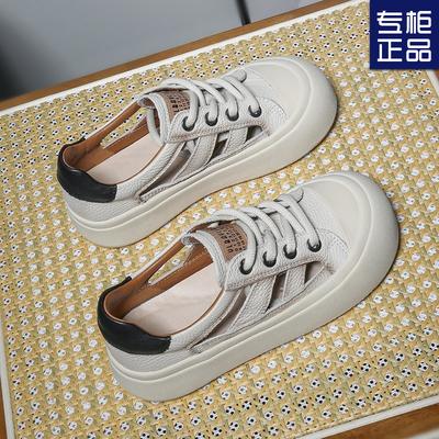 Лето 2025 новые дышащие туфли на платформе белые женские повседневные кеды печенье туфли полая сумка голова спортивные сандалии