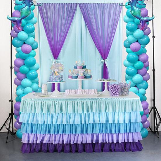 Table Skirt for Rectangle And Round Table Multi-layer Ruffle Reusable Gradient Rainbow Color Beach Parties Ceremony Birthday Party Decoration