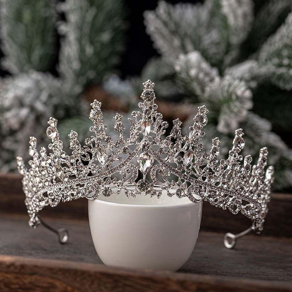 Round Tiaras Baroque Crown Metal Rhinestone Crown Exquisite Princess Tiara Bridal
