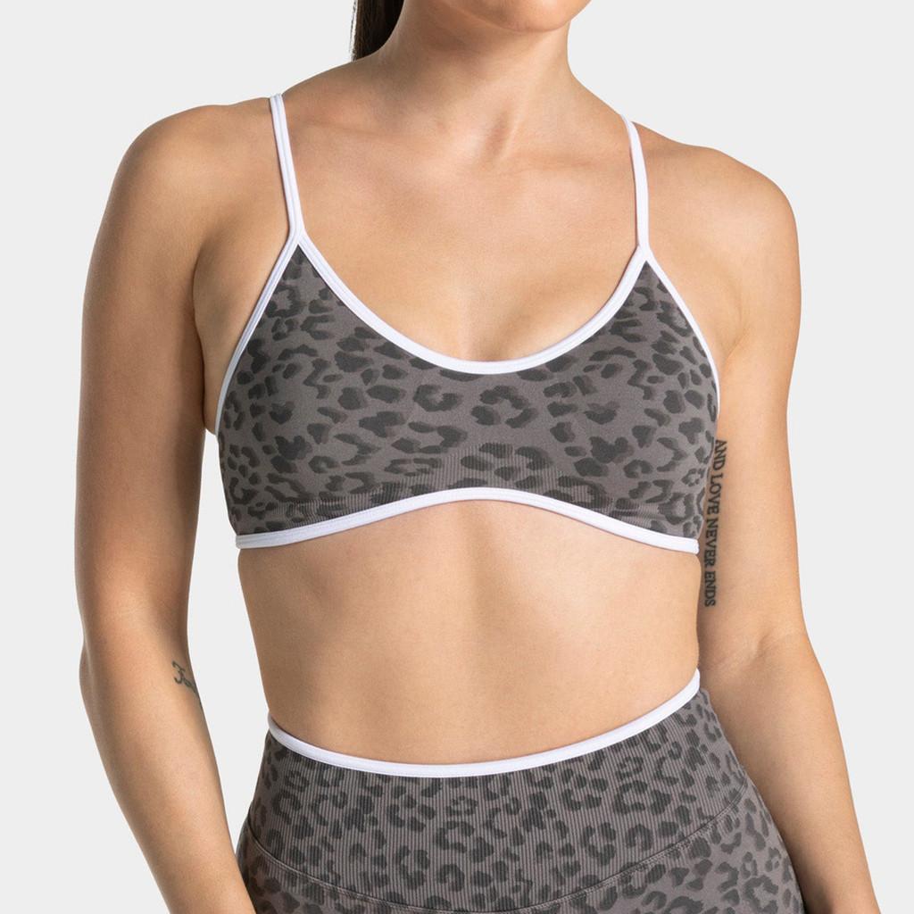 Youth Women Yoga Bra With Leopard Print And Color Block Edge For Fitness And Outdoor Sports