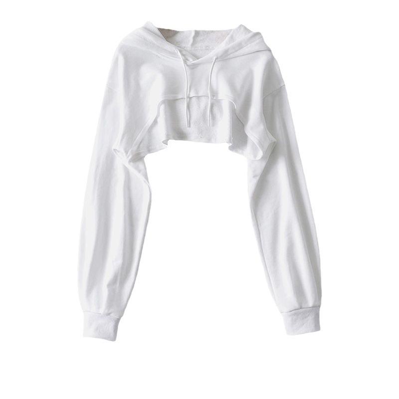 Женская толстовка с капюшоном, ранняя осень, новинка Ins Personality Irregular, ультракороткий топ с длинными рукавами