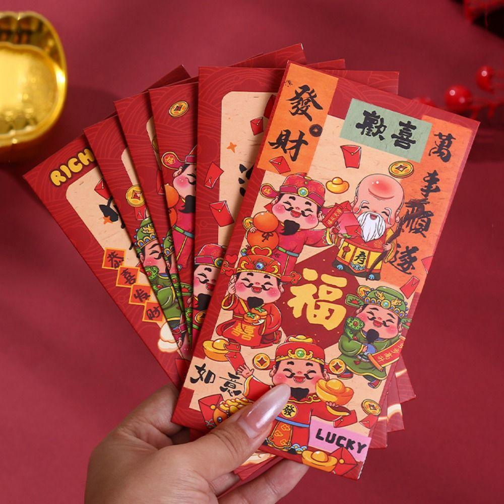 12pcs/set Traditional Lucky Red Envelope Cartoon Fortune Hongbao Red Packet Spring Festival