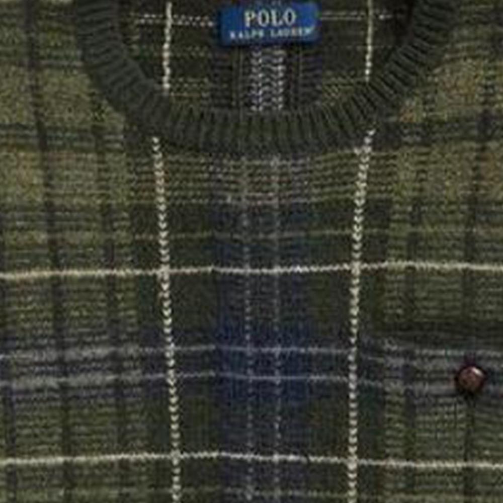Polo Ralph Lauren SS22 клетчатый круглый вырез длинный рукав кашемировый свитер мужской свитер зеленый MNPOSWE16820904-300