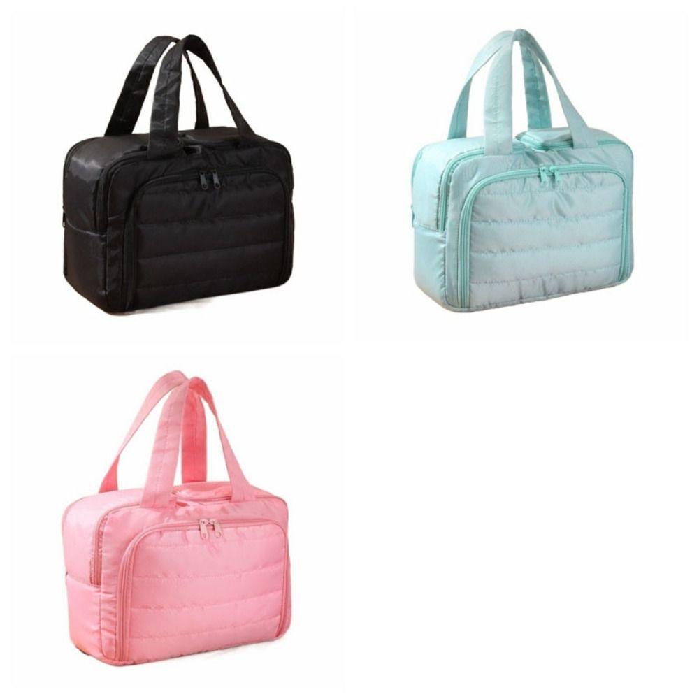 Solid Color Handheld Cosmetic Bag Nylon Make Up Pouch Bag Wash Bag Portable Toiletry Bag  Storage