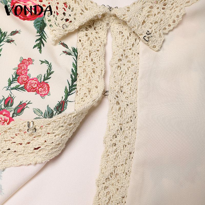 VONDA Женские блузки с длинным рукавом и цветочным принтом, кружевные, с застежкой-лацканом