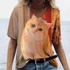 Ladies' T-shirt Cute Kitten Digital Printed Casual V-neck Short Sleeved Clothing Loose Top Shirt