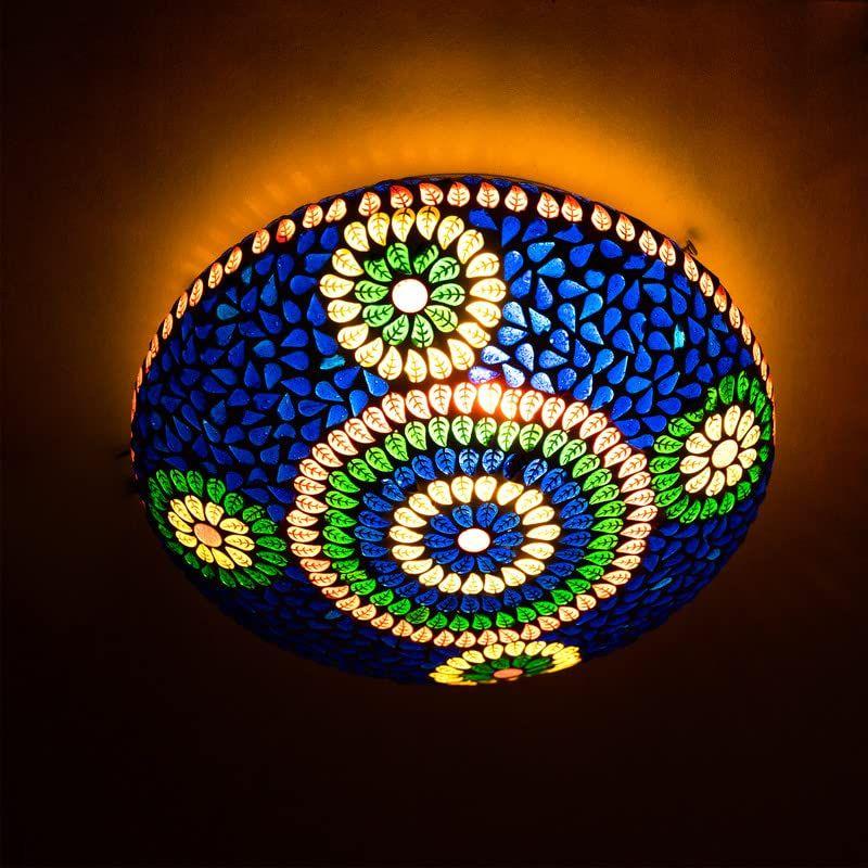 Handcrafted Mosaic Multicoloured Flower Design Glass Ceiling Light