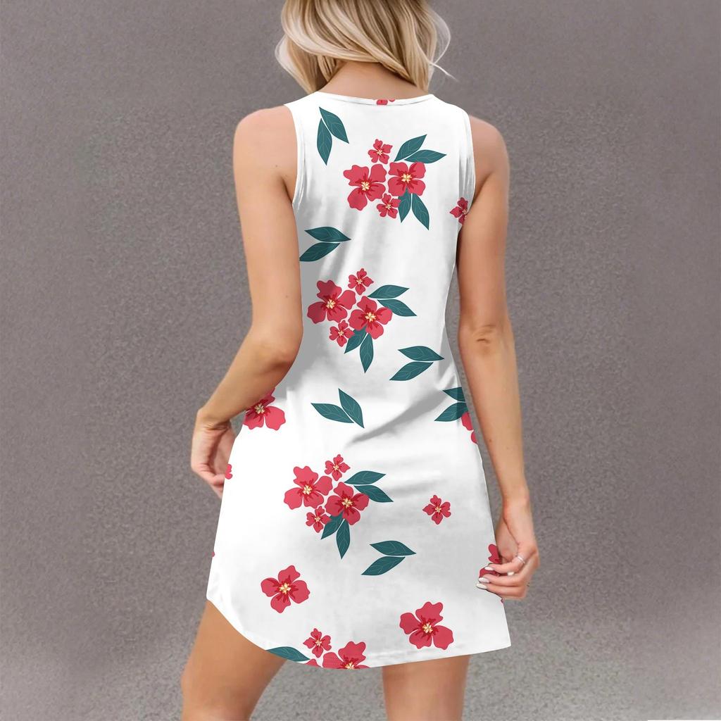 Женское повседневное летнее платье-жилет с карманами, цветочным принтом, V-образным вырезом, без рукавов