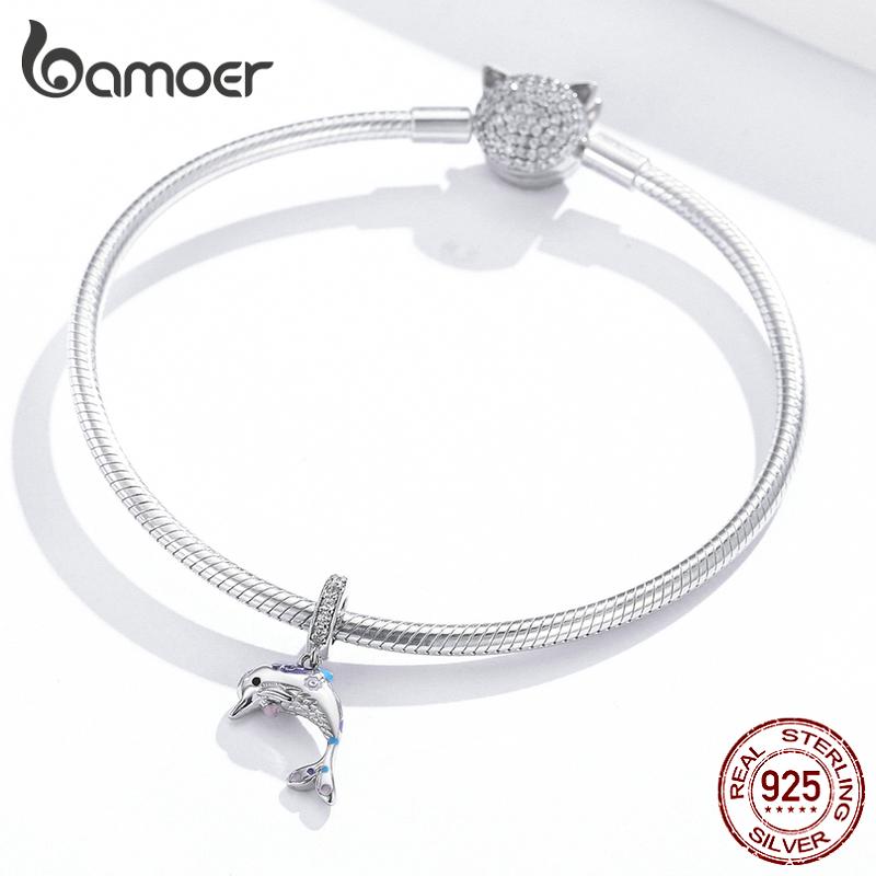 BAMOER Authentic 925 Sterling Silver Pave Setting CZ Dolphin Pendant Original Brand Design