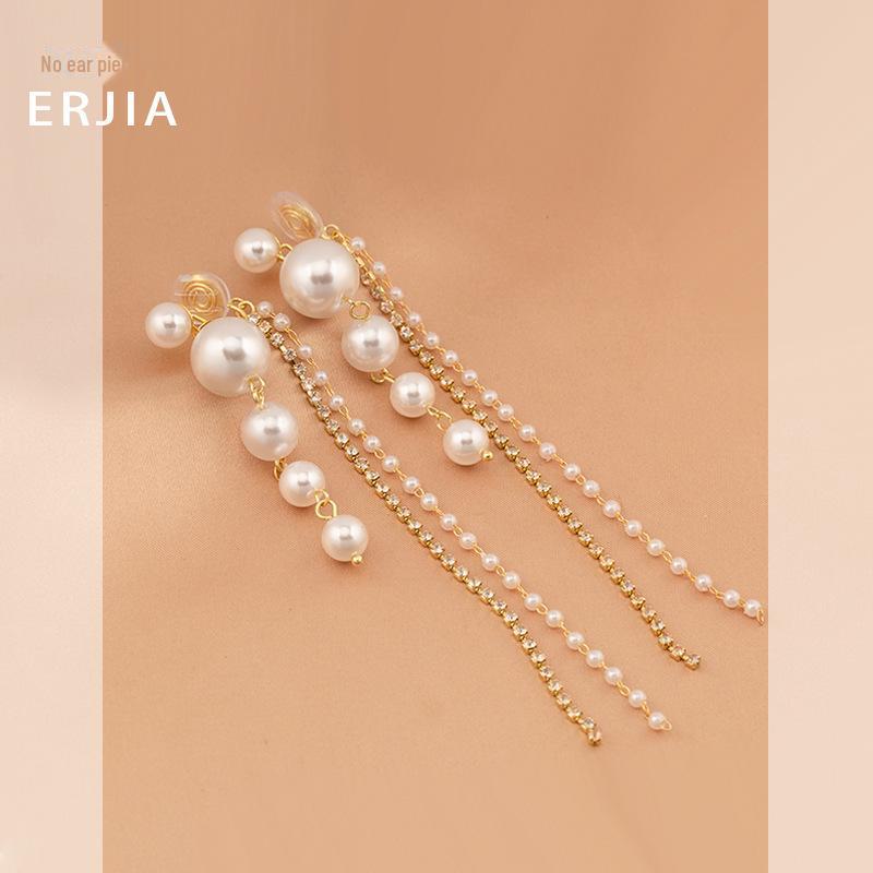 Korean Pearl Diamond Tassel Earrings: Elegant Celebrity Style for Women