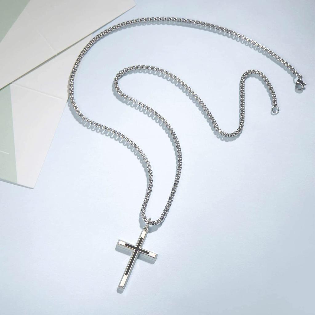 Cross Necklace Silver 925 Cross Pendant Stainless Steel 316L Surgical Stainless Steel Chain 60cm Amulet Accessory Black Christmas Present Gift