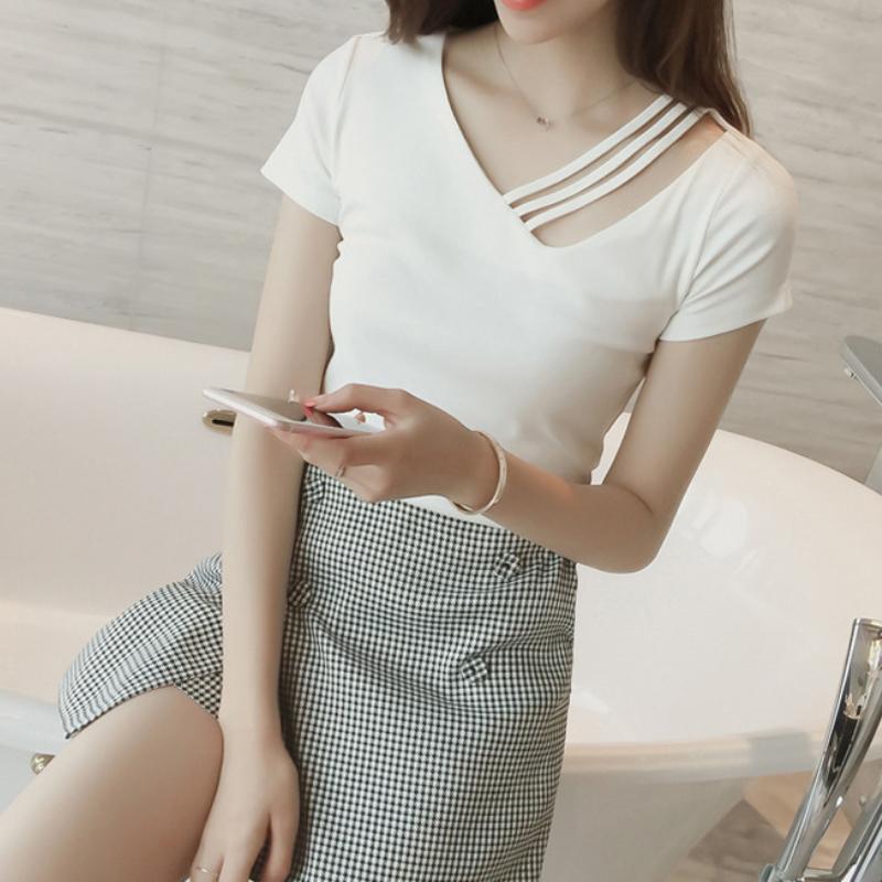 Сексуальные однотонные топы на бретелях с v-образным вырезом и короткими рукавами, женская базовая футболка, повседневный модный укороченный топ, женская футболка, укороченный топ из летней ткани