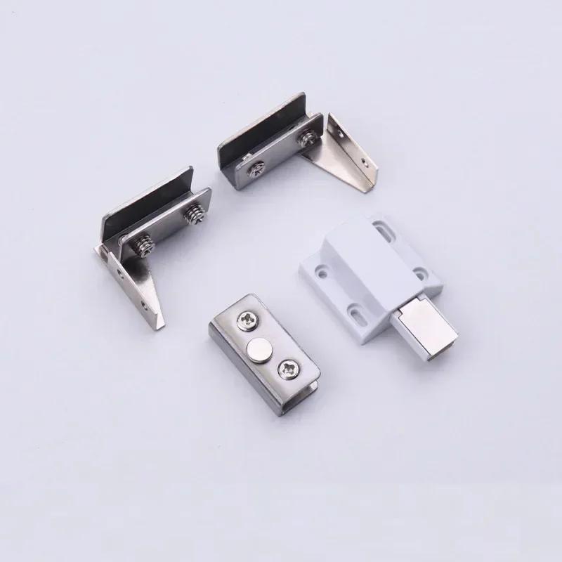Stainless Steel Glass Door Hinge Glass Clamp Double Head Magnetic Catch Display Cabinet Hinge For 5-8mm Glass Furniture Hardware