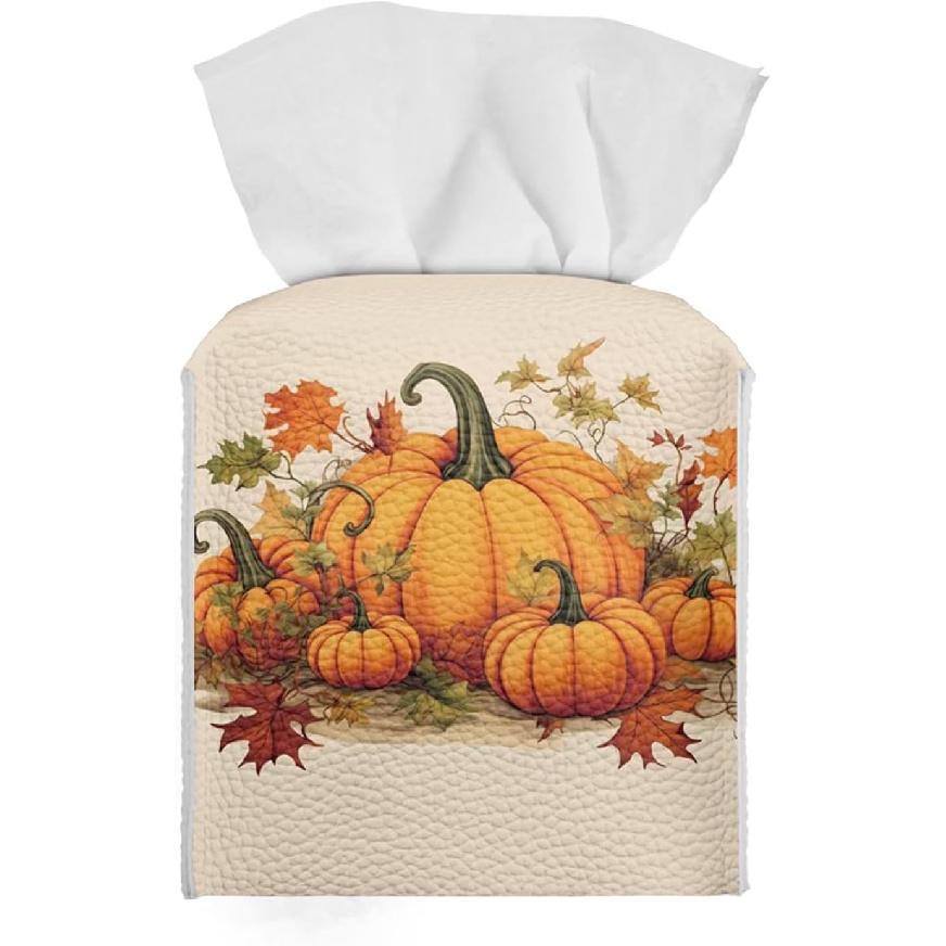 Pumpkin Tissue Box Holder, Home Decor Tissue Napkin Box Covers Farmhouse Decor Holder Paper Organizer for Table,Dresser,Countertop Fall Thanksgiving