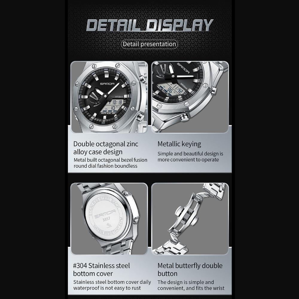 SANDA Watch Cool Trend электронные часы многофункциональные часы с лампой для поднятия руки будильник водонепроницаемые часы