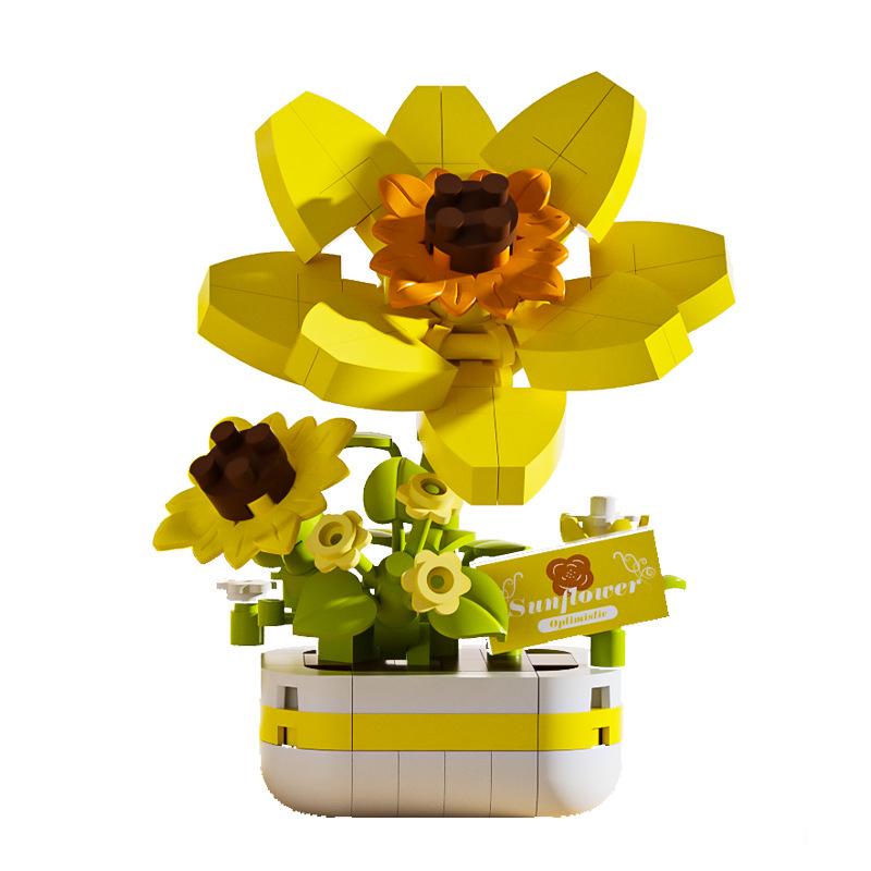 LEGO-Compatible Simulation Potted Rose Sunflower High Blocks Educational Toy Ornament Gift