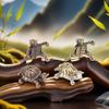 Handmade Antique Copper Kung Fu Turtle Incense Holder & Tea Pet with Golden Coin Accents