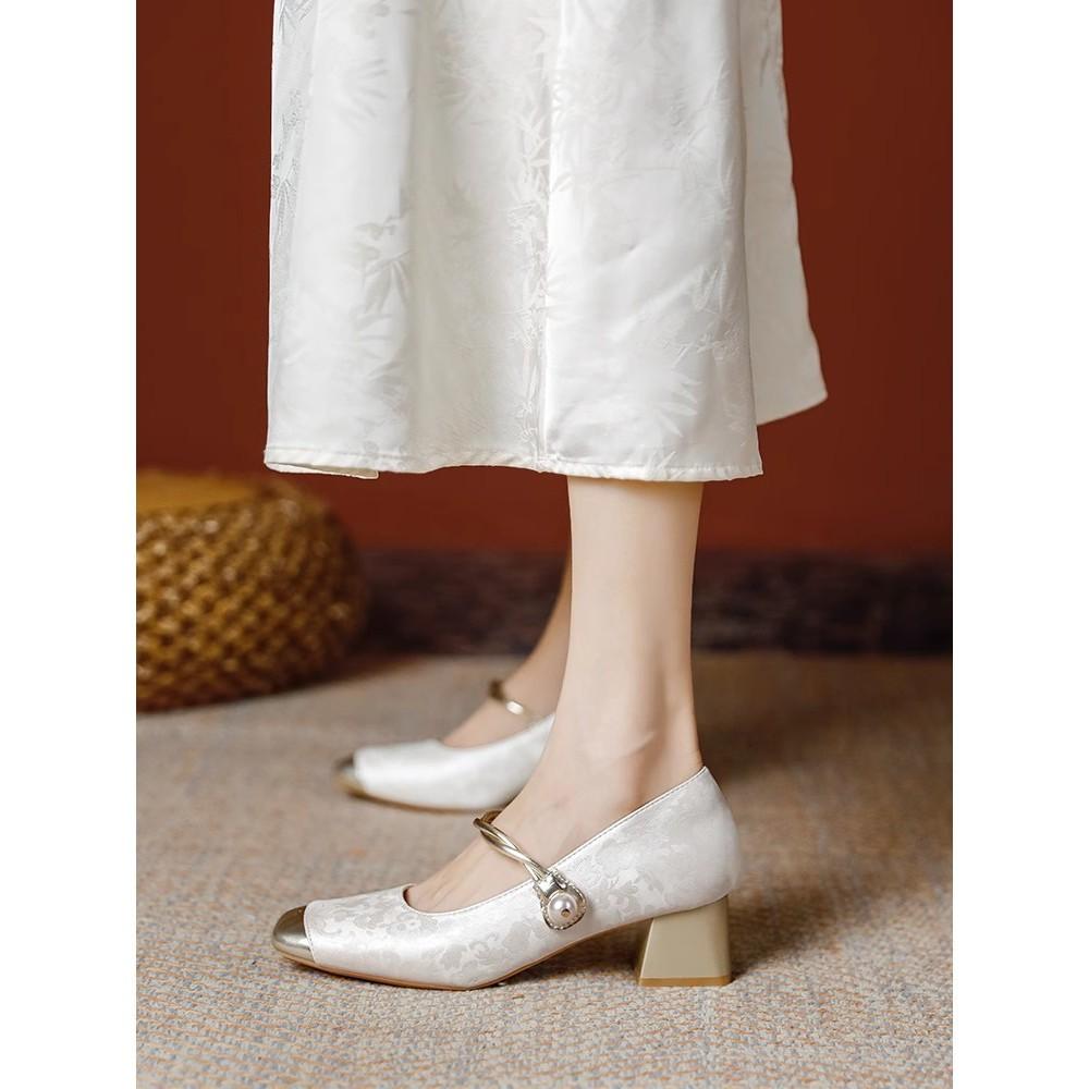 Ретро туфли ципао новые толстый каблук сочетание цветов Мэри Джейн туфли на высоком каблуке одинарные туфли женские