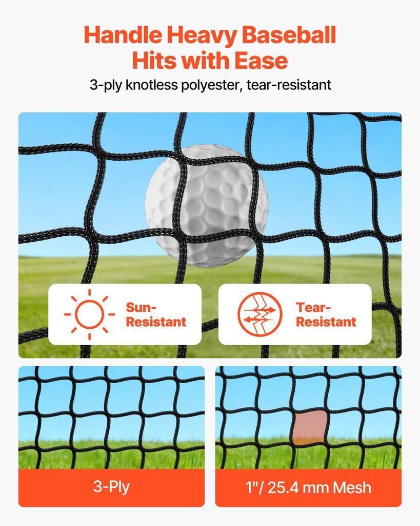 Golf Batting Cage, 3050 x 3050 x 3050mm Golf Cage, Driving Hitting Cages with 3-Ply Knotless Polyester, Golfs Target & 9-Hole Baseball Target, Golfs