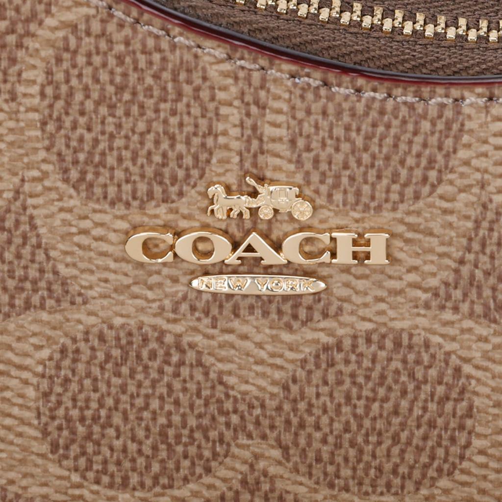 Coach Мини Женская Сумка на Плечо из Канвы с Покрытием и Кожей Карамельного Цвета CBL07-IMXIS