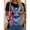 Women Short Sleeve T-Shirts 3D Cute Cat Print Tops for Woman O-Neck Casual Clothing Summer New Tshirts