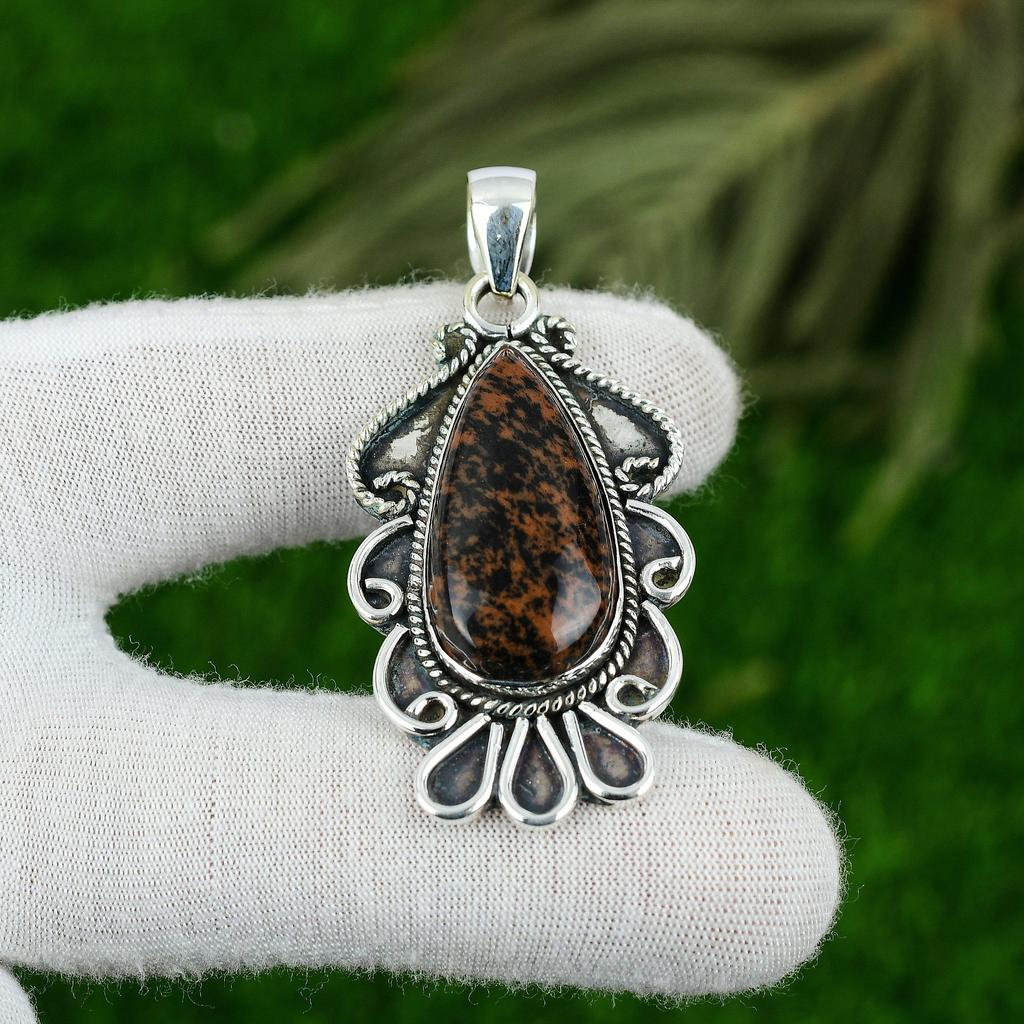 Friendship Day Sale Mahogany Obsidian Gemstone Wife Pendant 925 Sterling Silver
