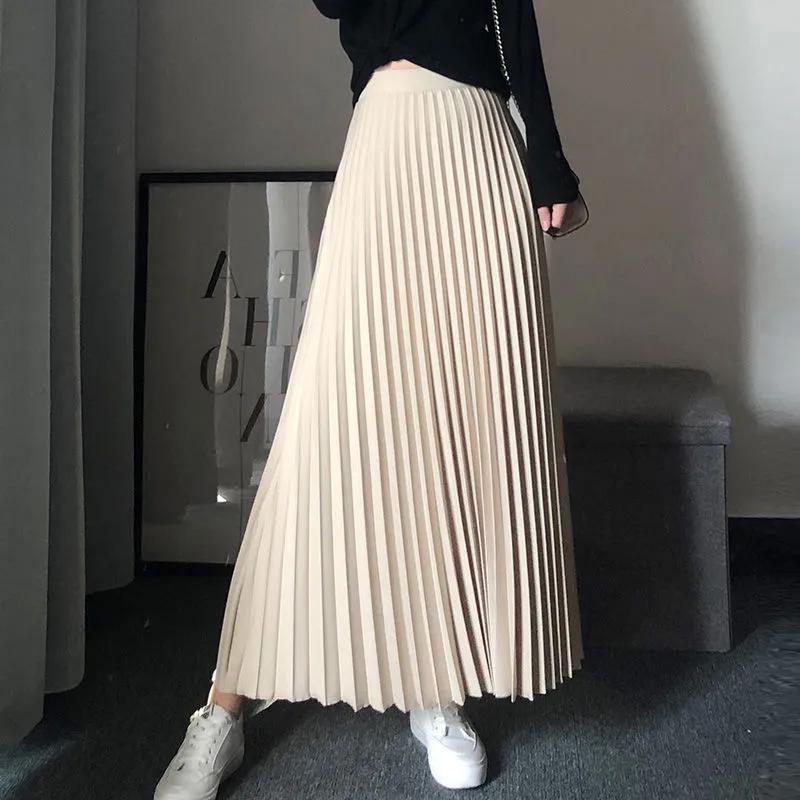Плиссированные юбки А-силуэта женские корейские модные элегантные длинные женские юбки-фалды с высокой талией синие макси-юбки