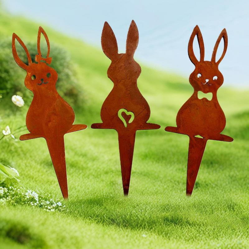Easter three piece bunny yard garden insert decoration Rustic iron Rabbit Garden Stake Outdoor Yard Art for Farmhouse Decor