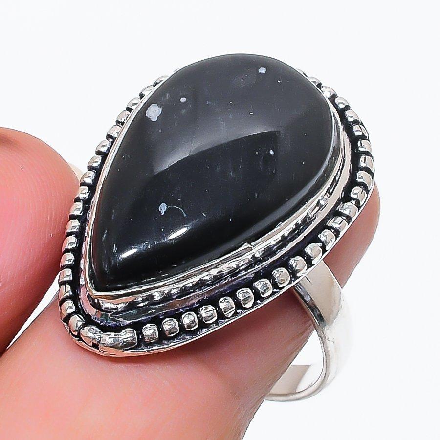 Natural Nuummite Gemstone 925 Sterling Silver Jewelry Ring Size 9.5 O8v15