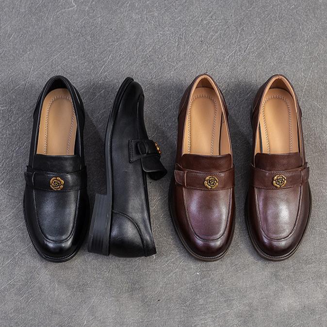 Johnature Однотонные лоферы в стиле ретро, универсальные женские туфли из натуральной кожи на низком каблуке без застежек