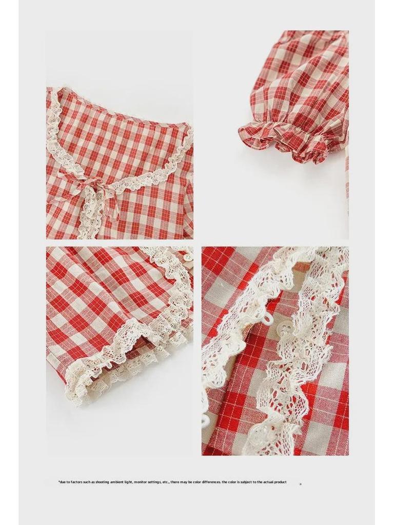 Женский топ 2023 года в французскую клетку со шнуровкой и оборками с квадратным вырезом