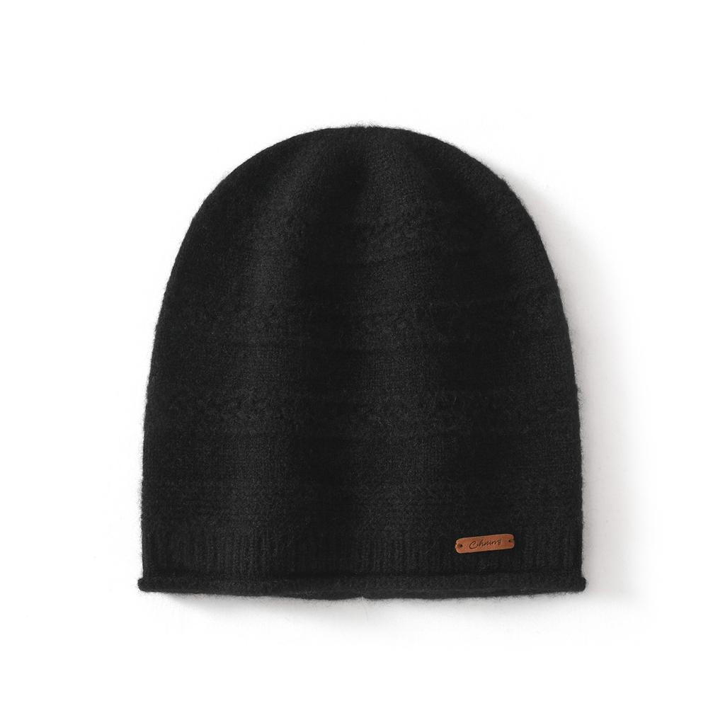 Pure cashmere fashionable and simple knitted autumn and winter warm and cold-proof bag head hat casual versatile temperament wool hat