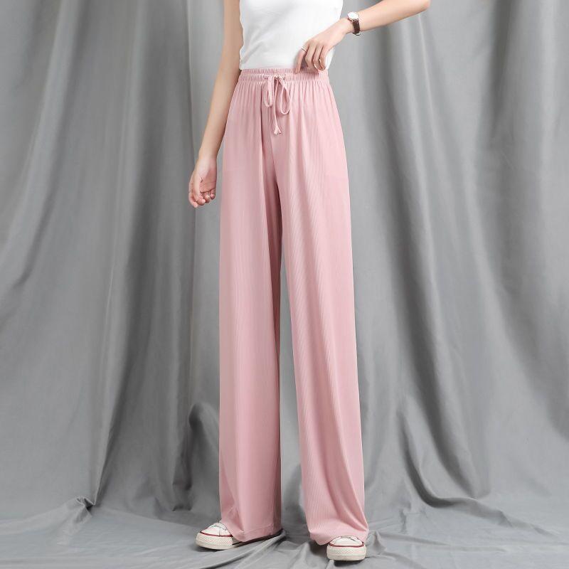 Women's Pants Ice Silk Wide-legged Pants Thin Section High Waist Loose Black Casual Dragging Pants