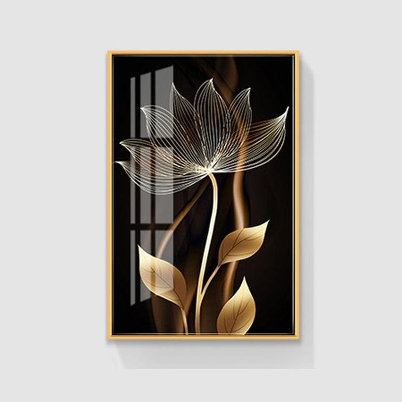 Abstract Black Golden Flower Luxury Poster Nordic Art Plant Leaf Canvas Painting Modern Wall Picture for Living Room Decor