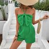 Women's Fashion Casual Summer Spring Solid Color Print Sleeveless Hanging Neck High Waist Trousers Jumpsuits & Rompers